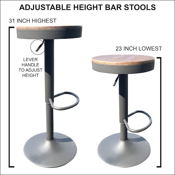 Amerihome Round Adjustable Height Bar Stools with Wood Seat - Natural Stain - BSWTSWTN