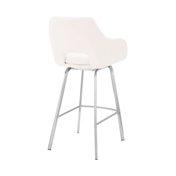 Armen Living Aura White Faux Leather and Brushed Stainless Steel Swivel 30" Bar Stool - LCAUBABSWH30