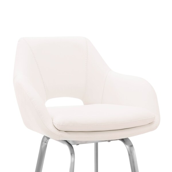 Armen Living Aura White Faux Leather and Brushed Stainless Steel Swivel 30" Bar Stool - LCAUBABSWH30