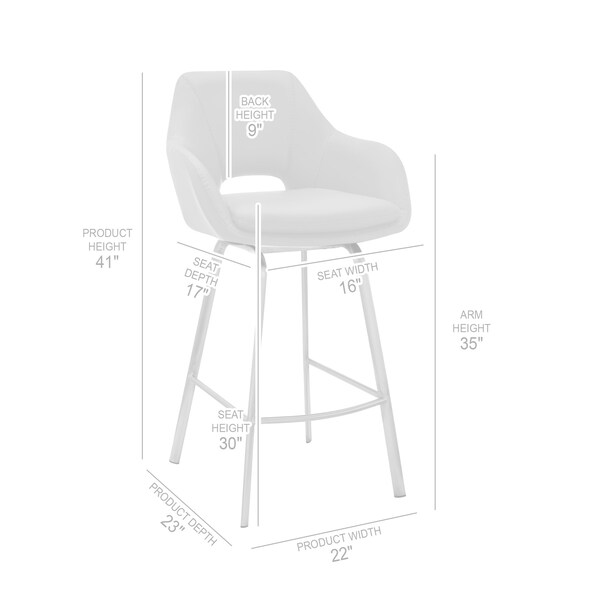 Armen Living Aura White Faux Leather and Brushed Stainless Steel Swivel 30" Bar Stool - LCAUBABSWH30