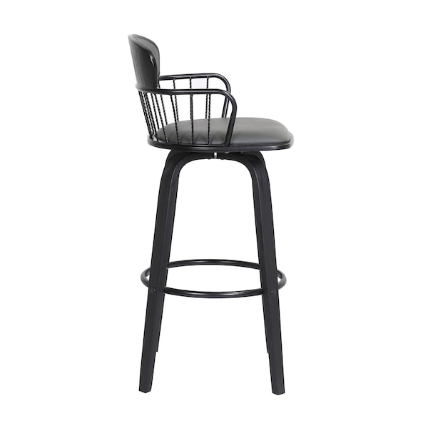 Armen Living Willow 30" Swivel Black Wood Bar Stool in Gray Faux Leather with Black Metal - LCWIBABLKGRY30