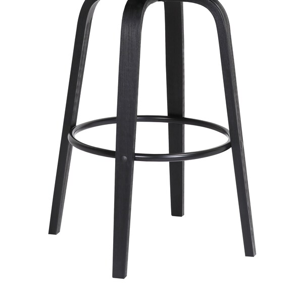 Armen Living Willow 30" Swivel Black Wood Bar Stool in Gray Faux Leather with Black Metal - LCWIBABLKGRY30