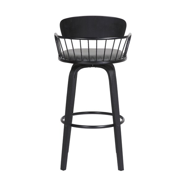 Armen Living Willow 30" Swivel Black Wood Bar Stool in Gray Faux Leather with Black Metal - LCWIBABLKGRY30