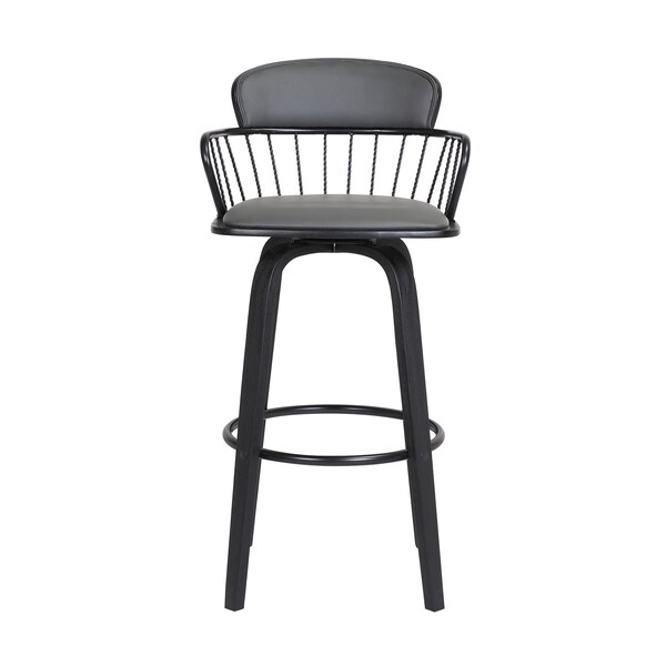 Armen Living Willow 30" Swivel Black Wood Bar Stool in Gray Faux Leather with Black Metal - LCWIBABLKGRY30