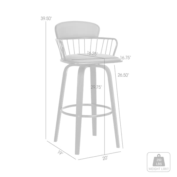 Armen Living Willow 30" Swivel Black Wood Bar Stool in Gray Faux Leather with Black Metal - LCWIBABLKGRY30