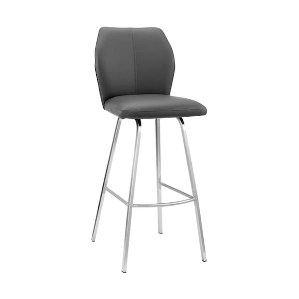 Armen Living Tandy Gray Faux Leather and Brushed Stainless Steel 30" Bar Stool - LCTNBABSGR30
