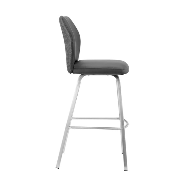 Armen Living Tandy Gray Faux Leather and Brushed Stainless Steel 30" Bar Stool - LCTNBABSGR30