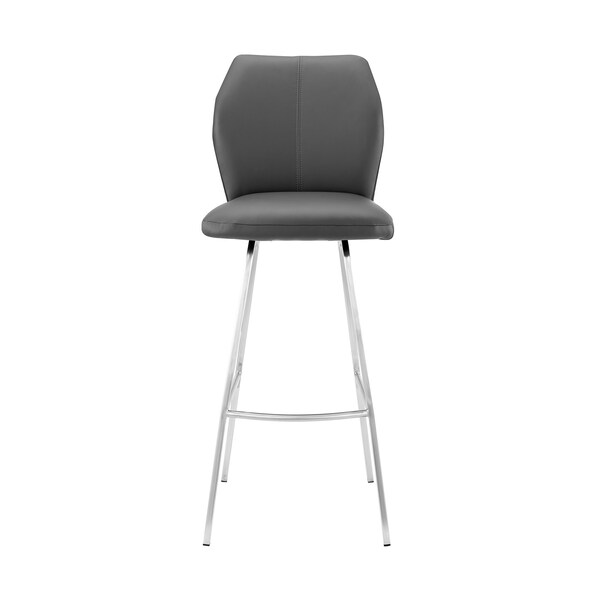 Armen Living Tandy Gray Faux Leather and Brushed Stainless Steel 30" Bar Stool - LCTNBABSGR30
