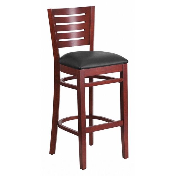 Flash Furniture Barstool, Slat Back, Mah Wood, Blk Vinyl - XU-DG-W0108BBAR-MAH-BLKV-GG