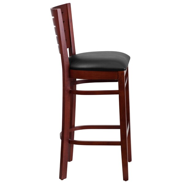 Flash Furniture Barstool, Slat Back, Mah Wood, Blk Vinyl - XU-DG-W0108BBAR-MAH-BLKV-GG