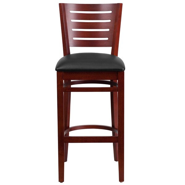 Flash Furniture Barstool, Slat Back, Mah Wood, Blk Vinyl - XU-DG-W0108BBAR-MAH-BLKV-GG