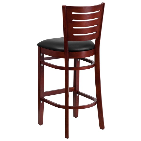 Flash Furniture Barstool, Slat Back, Mah Wood, Blk Vinyl - XU-DG-W0108BBAR-MAH-BLKV-GG