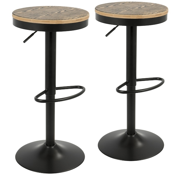 Lumisource Dakota Adjustable Swivel Barstool in Black Metal, Brown Bamboo, PK 2 - BS-TW-DAK BK2