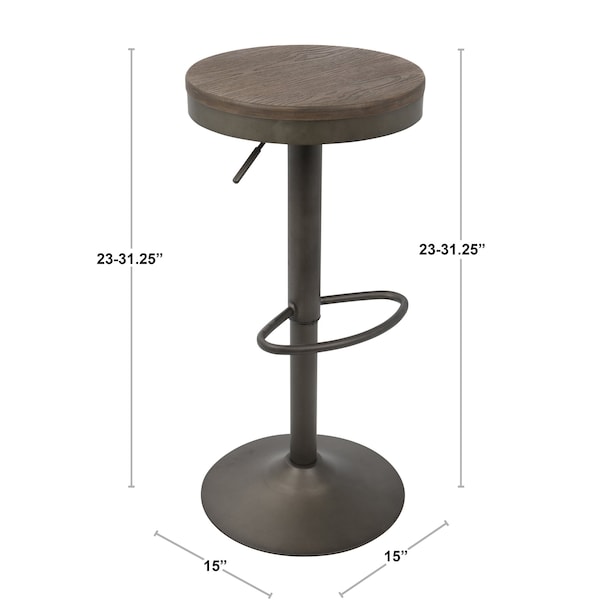 Lumisource Dakota Adjustable Swivel Barstool in Black Metal, Brown Bamboo, PK 2 - BS-TW-DAK BK2