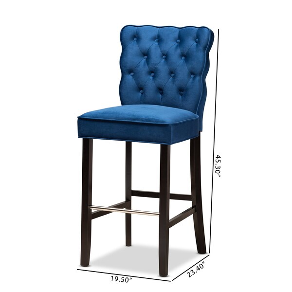 Baxton Studio Daphne Modern Navy Blue Velvet and Dark Brown Finished Wood 2-PC Bar Stool Set - 183-11010-ZORO