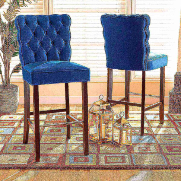 Baxton Studio Daphne Modern Navy Blue Velvet and Dark Brown Finished Wood 2-PC Bar Stool Set - 183-11010-ZORO