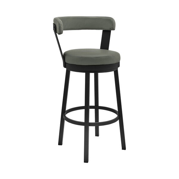 Armen Living Bryant 30" Bar Height Swivel Bar Stool in Black Finish and Gray Faux Leather - LCBYBABLGR30