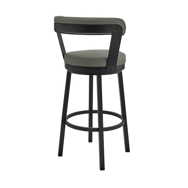 Armen Living Bryant 30" Bar Height Swivel Bar Stool in Black Finish and Gray Faux Leather - LCBYBABLGR30