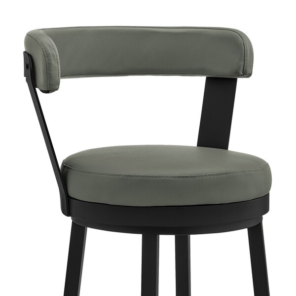 Armen Living Bryant 30" Bar Height Swivel Bar Stool in Black Finish and Gray Faux Leather - LCBYBABLGR30