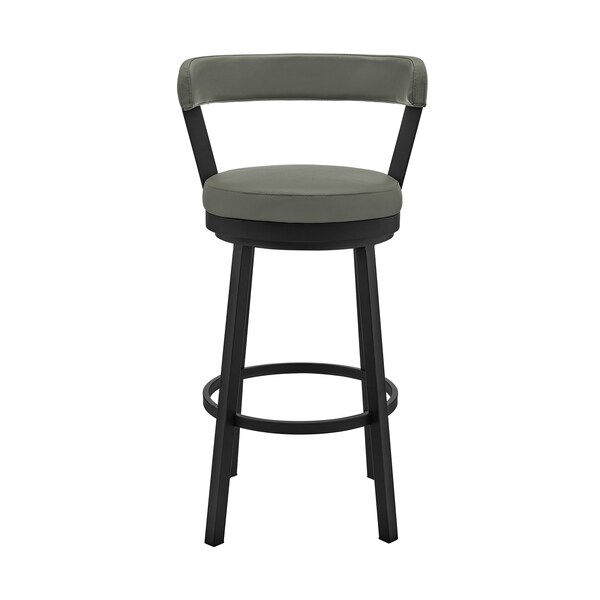 Armen Living Bryant 30" Bar Height Swivel Bar Stool in Black Finish and Gray Faux Leather - LCBYBABLGR30