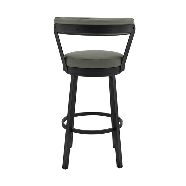 Armen Living Bryant 30" Bar Height Swivel Bar Stool in Black Finish and Gray Faux Leather - LCBYBABLGR30