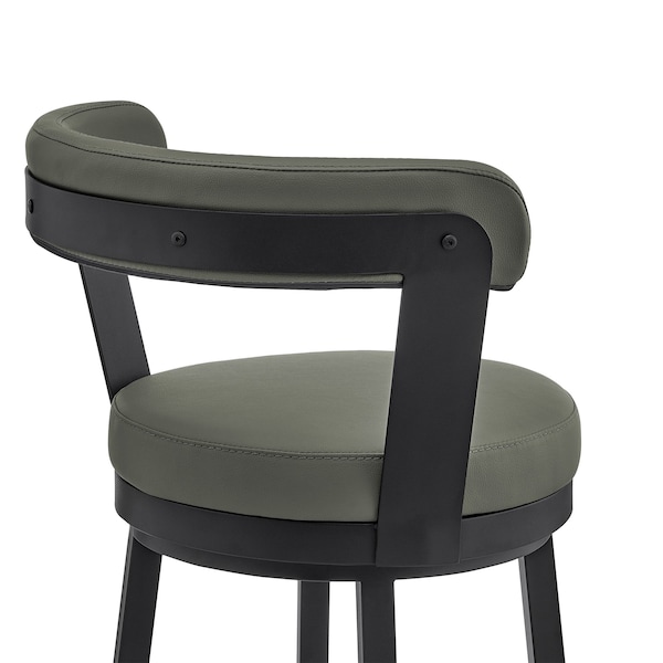 Armen Living Bryant 30" Bar Height Swivel Bar Stool in Black Finish and Gray Faux Leather - LCBYBABLGR30
