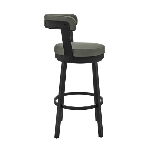 Armen Living Bryant 30" Bar Height Swivel Bar Stool in Black Finish and Gray Faux Leather - LCBYBABLGR30