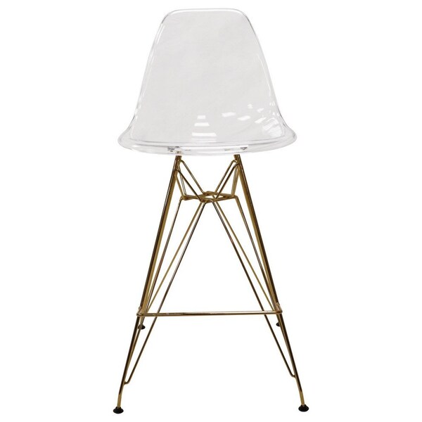 Leisuremod Cresco Modern Acrylic Barstool with Gold Chrome Base and Footrest, Clear - CBG26CL