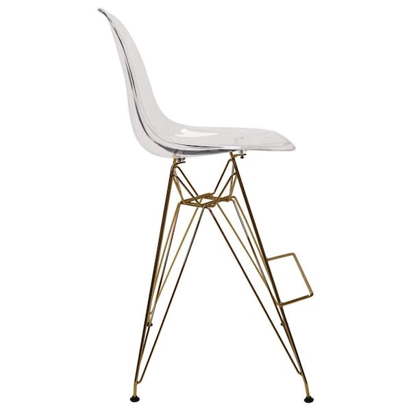 Leisuremod Cresco Modern Acrylic Barstool with Gold Chrome Base and Footrest, Clear - CBG26CL