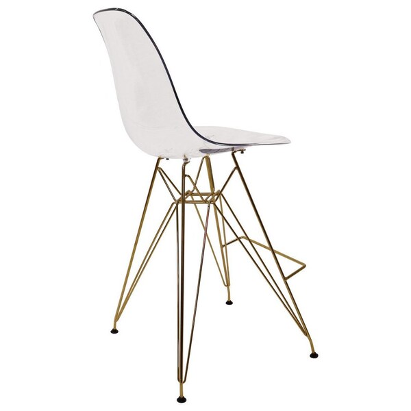 Leisuremod Cresco Modern Acrylic Barstool with Gold Chrome Base and Footrest, Clear - CBG26CL