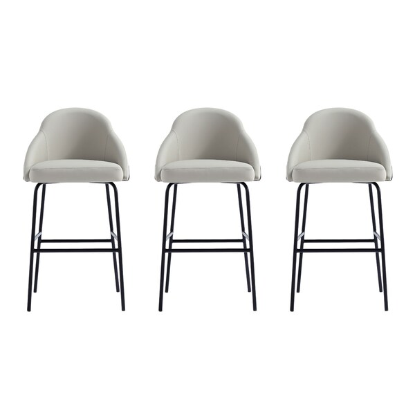 Manhattan Comfort Gracie Barstool in Stone and Black - Set of 3 - 3-BS022-BST