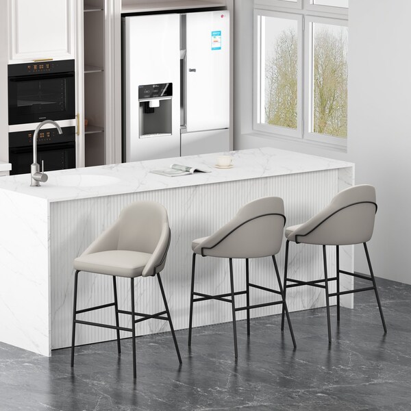 Manhattan Comfort Gracie Barstool in Stone and Black - Set of 3 - 3-BS022-BST