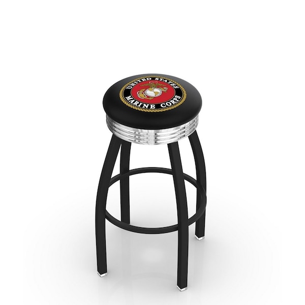 Holland Bar Stool Co 30" Blk Wrinkle U.S. Marines Swivel Bar Stool, Chrome Ring - L8B3C30MARINE