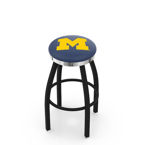 Holland Bar Stool Co 25" Blk Wrinkle Michigan Swivel Bar Stool, Chrome Ring - L8B2C25MICHUN