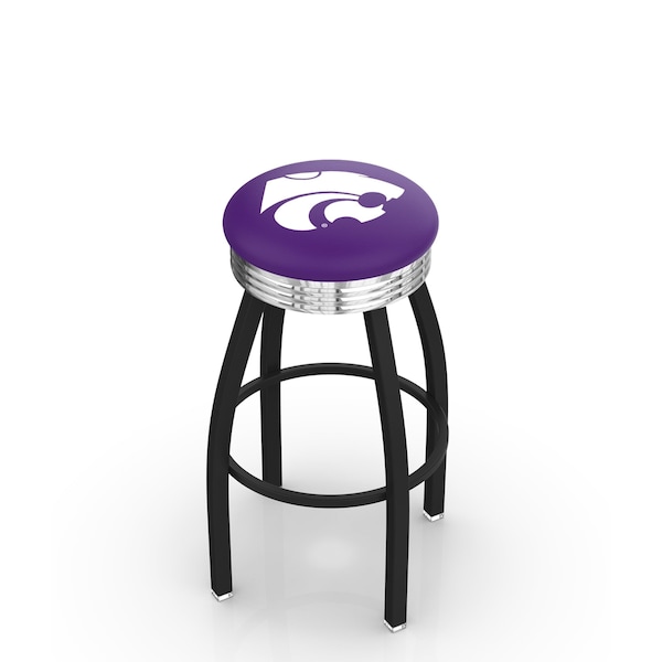 Holland Bar Stool Co 25" Blk Wrinkle Kansas State Swivel Bar Stool, Chrome Ring - L8B3C25KNSASS