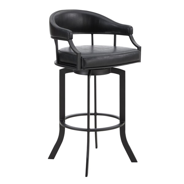 Armen Living Pharaoh Swivel 26" Black Powder Coated and Black Faux Leather Metal Bar Stool - 721535743315