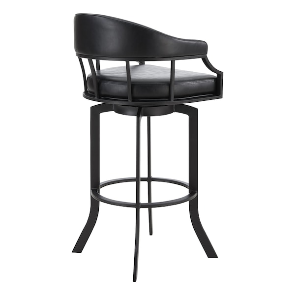 Armen Living Pharaoh Swivel 26" Black Powder Coated and Black Faux Leather Metal Bar Stool - 721535743315