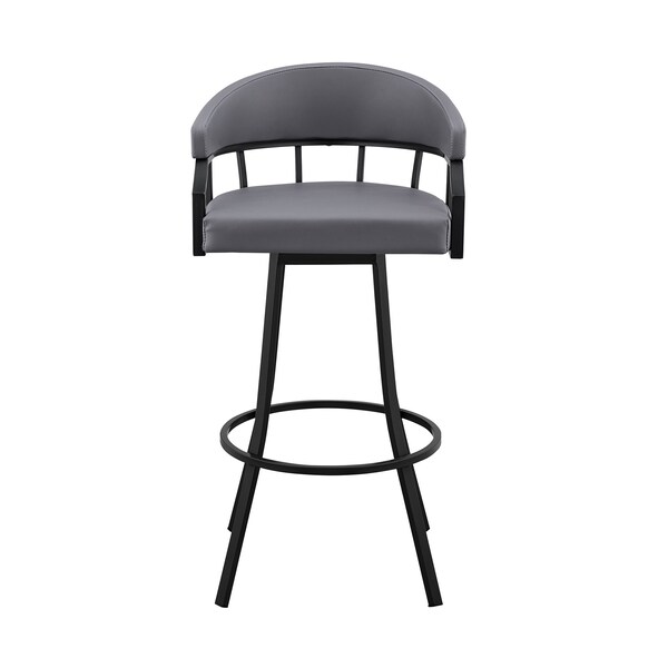 Armen Living Palmdale 26" Swivel Slate Gray Faux Leather and Black Metal Bar Stool - 795044878196