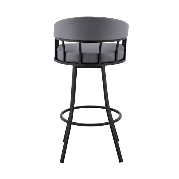 Armen Living Palmdale 26" Swivel Slate Gray Faux Leather and Black Metal Bar Stool - 795044878196