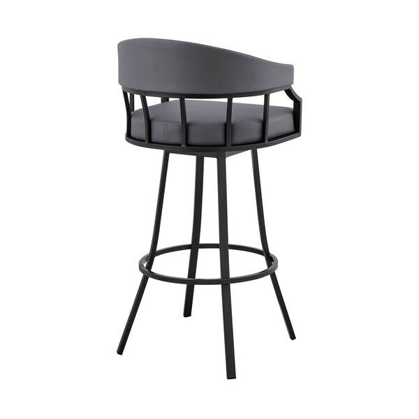 Armen Living Palmdale 26" Swivel Slate Gray Faux Leather and Black Metal Bar Stool - 795044878196