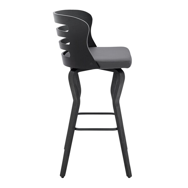 Armen Living Verne 30" Swivel Gray Faux Leather and Black Wood Bar Stool - LCVRBABLGR30