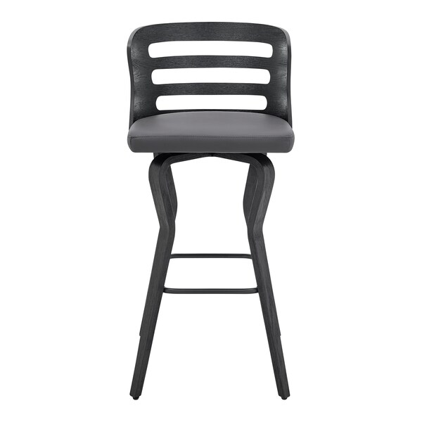 Armen Living Verne 30" Swivel Gray Faux Leather and Black Wood Bar Stool - LCVRBABLGR30