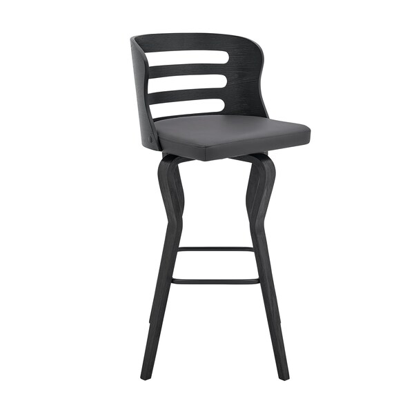 Armen Living Verne 30" Swivel Gray Faux Leather and Black Wood Bar Stool - LCVRBABLGR30