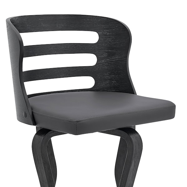 Armen Living Verne 30" Swivel Gray Faux Leather and Black Wood Bar Stool - LCVRBABLGR30