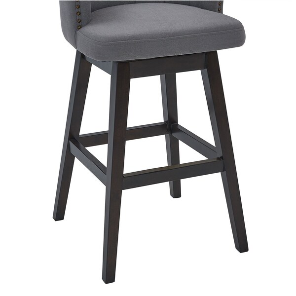 Armen Living Brandy 30" Bar Height Swivel Gray Fabric and Espresso Wood Bar Stool - LCBDBAESGR30