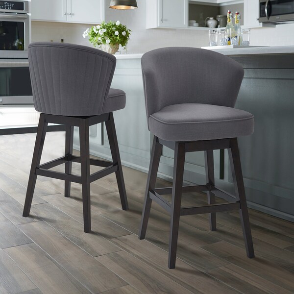 Armen Living Brandy 30" Bar Height Swivel Gray Fabric and Espresso Wood Bar Stool - LCBDBAESGR30