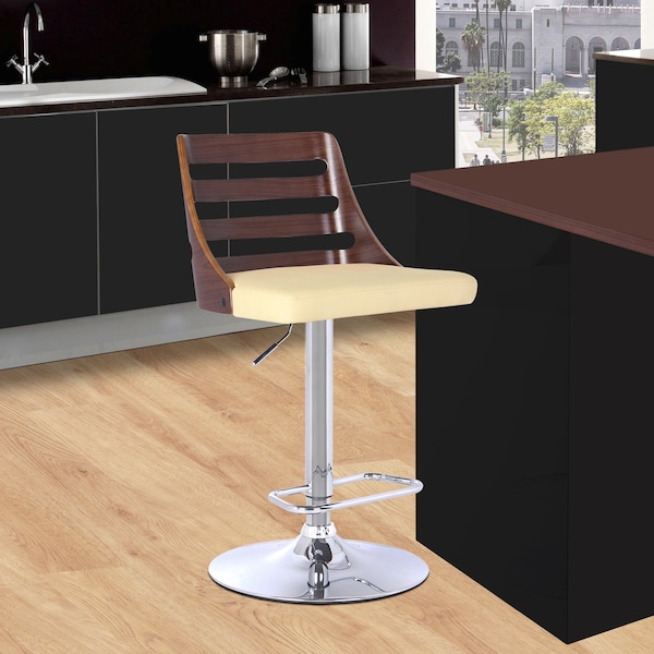 Armen Living Storm Barstool in Chrome finish with Walnut wood and Cream Faux Leather - LCSTBAWACR