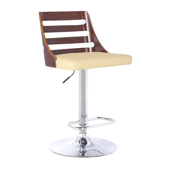Armen Living Storm Barstool in Chrome finish with Walnut wood and Cream Faux Leather - LCSTBAWACR