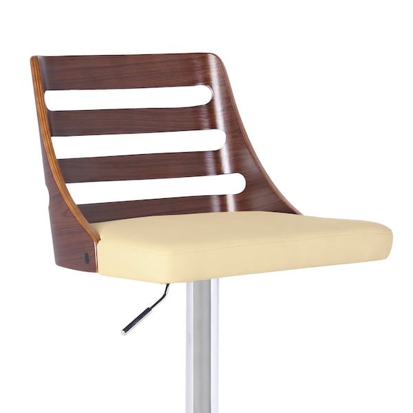 Armen Living Storm Barstool in Chrome finish with Walnut wood and Cream Faux Leather - LCSTBAWACR