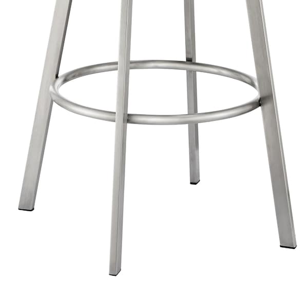 Armen Living Noran Swivel Bar Stool in Brushed Stainless Steel with Gray Faux Leather - 840254335714